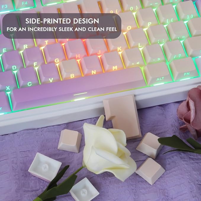 Sunzit PBT Keycaps - Taro Milk Tea Side Printed Keycap Set,133 Keys Shine Through Custom Key caps, Dye-Sublimation Cherry Profile Keycap for MX Switches Mechanical Keyboards