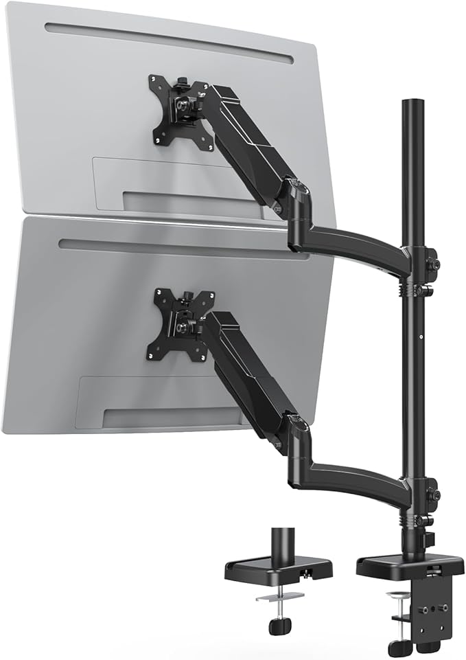 MOUNTUP Vertical Dual Monitor Mount Holds 4.4-17.6lbs, up to 32 Inch Stacked Monitor Mount with Gas Spring Arm with Clamp/Grommet Base, Dual Monitor Stand for Desk, For Home Office, VESA 75x75/100x100