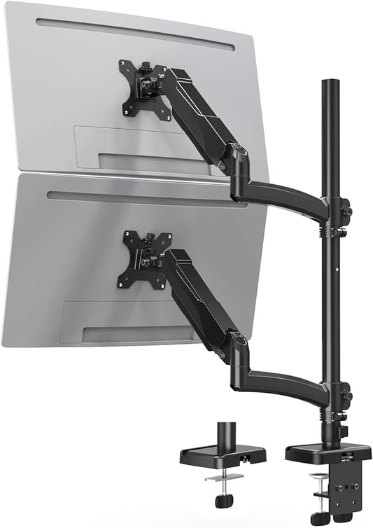 MOUNTUP Vertical Dual Monitor Mount Holds 4.4-17.6lbs, up to 32 Inch Stacked Monitor Mount with Gas Spring Arm with Clamp/Grommet Base, Dual Monitor Stand for Desk, For Home Office, VESA 75x75/100x100