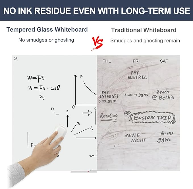 Magnetic Glass Dry Erase Board, 48” x 32” Glass Whiteboard for Wall, Large Modern White Board for Office Home School Classroom