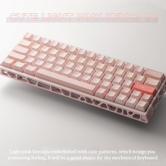 Pink PBT Keycaps, Minimalist Cute Keycaps 65 Percent, 151 Keys Custom Cherry Profile Keycap Set, Dye-Sublimation Aesthetic Key Caps for 61/64/68/84/87/100/104/108 Cherry MX Mechanical Keyboard