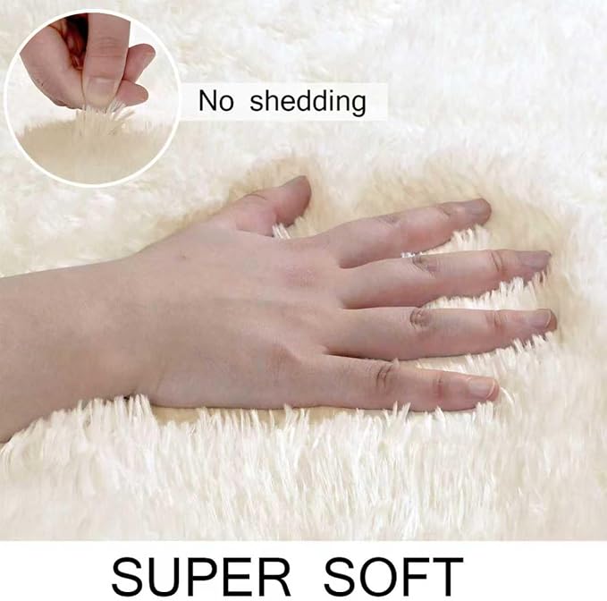 Shag Cream Rug 6x9 Area Rugs for Bedroom Living Room - Non Slip Ultra Soft Large Fluffy Fuzzy Shag Plush Shaggy Furry Rug for Dorm Kids Room Nursery Playroom, Home Office Modern Carpet Decor