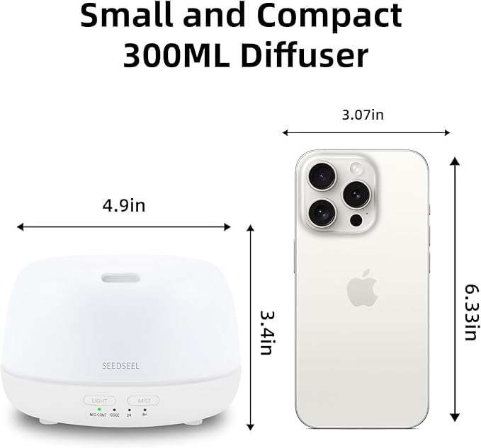 300ML Essential Oil Diffuser with Remote Control, Aromatherapy Diffuser with 7-Color Changing LED Light for Small Rooms, Office, and Home