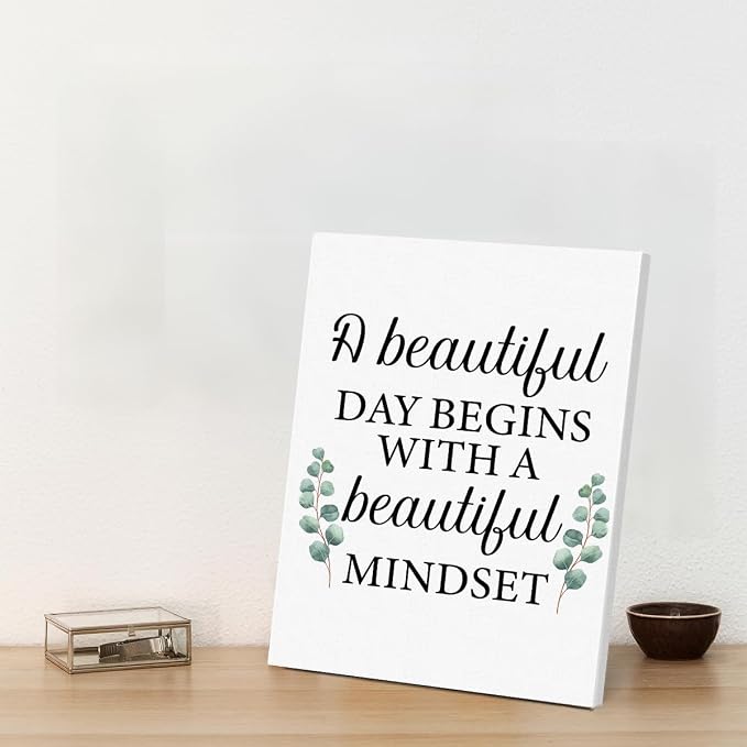 Motivational Eucalyptus Wall Art Decor, Inspirational Green Botanical Pictures Positive Quotes Canvas Painting Posters for Office Living Room Bedroom Decoration (11.5 X 15 Inches, Framed)