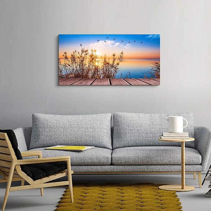 MHARTK66 Beach Sunset Wall Art Coastal Decor Seascape Canvas Prints Ocean Picture for Living Room Artwork for Walls Beach Grass Poster Landscape Painting Bedroom Wall Art Office Home Decoration 20"x 40"