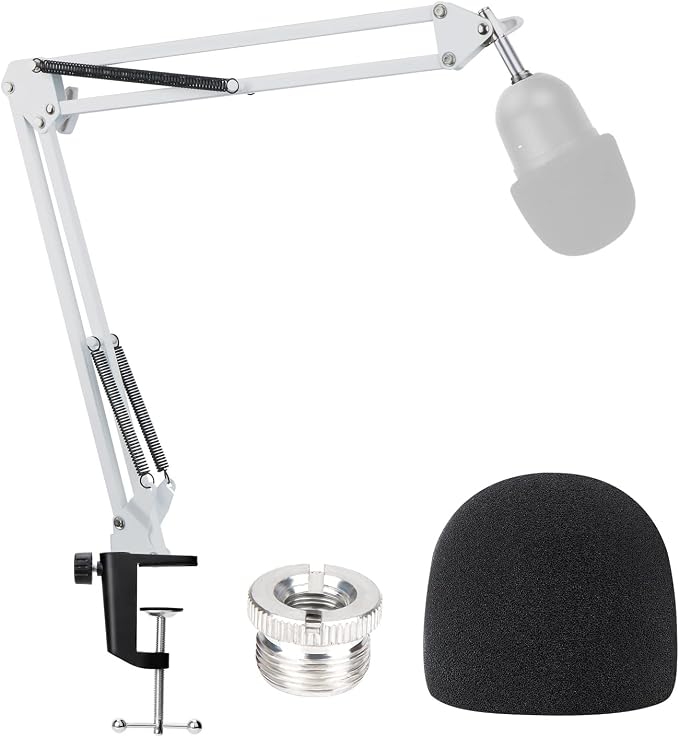 YOUSHARES Razer Seiren Mini Boom Arm with Pop Filter - Mic Stand with Foam Cover Windscreen Compatible with Razer Seiren Mini Streaming Microphone(White)