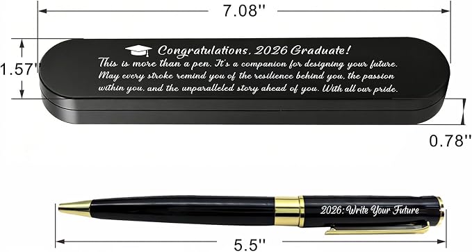 ABNTY Class of 2026 Graduation Gift, Sentimental Congratulations Graduation Present, Custom Engraved Ballpoint Pen with Metal Case, Perfect Grad Keepsake Gift