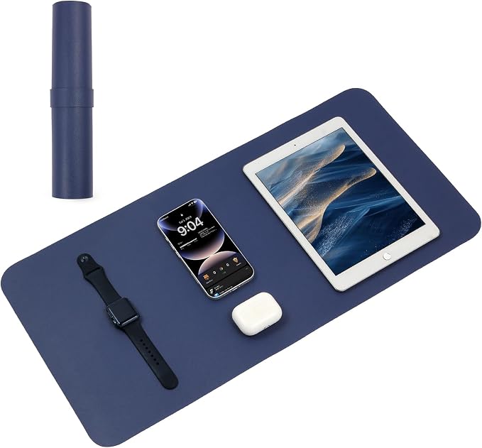 Large Office Leather Desk Mat, Large Mouse and Keyboard Pad, Laptop Pad, Desktop Protector(Dark Blue, 31.5 in. x 15.7 in.)
