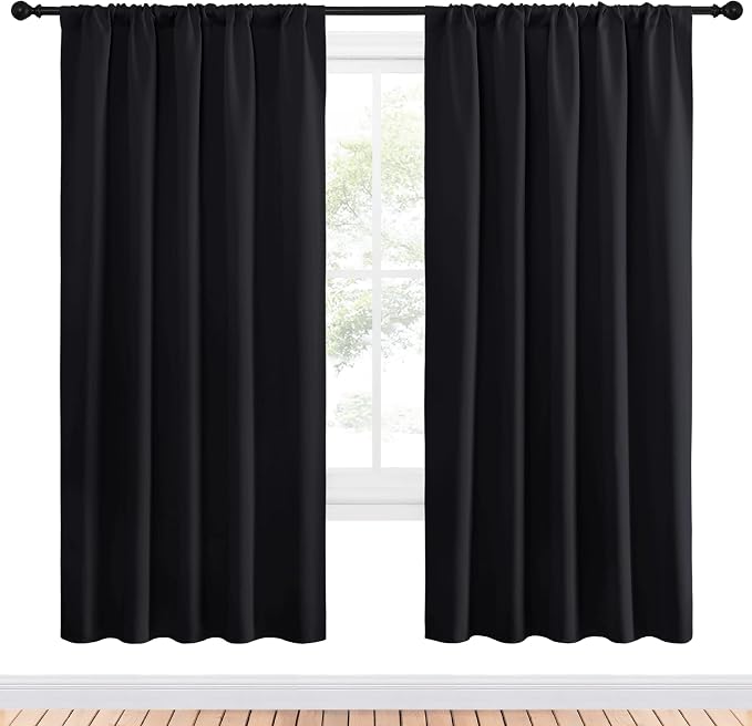 NICETOWN Black Blackout Curtain Blinds - Solid Thermal Insulated Window Treatment Blackout Drapes for Bedroom (2 Panels, 52 inches Wide by 72 inches Long)
