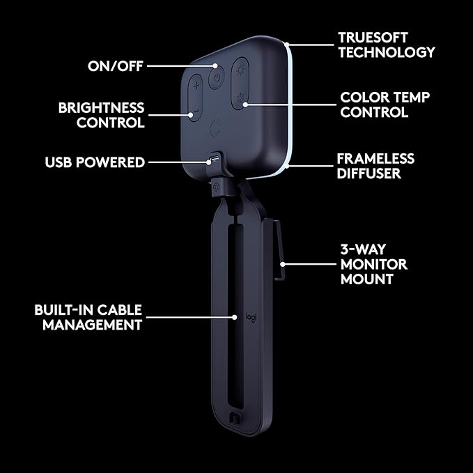 Logitech Brio 301 Full HD Webcam with Privacy Shutter, Noise Reduction Microphone-Off White + Litra Glow Premium LED Streaming Light with TrueSoft, adjustable monitor mount