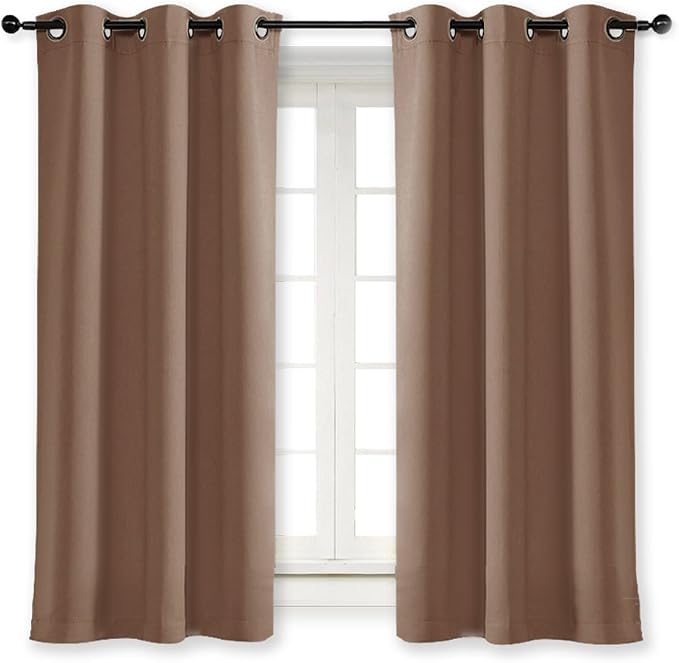 NICETOWN Small Window Blackout Curtain Panel Window Treatment Thermal Insulated Solid Grommet Blackout Drape for Cafe Store (1 Panel, 42 by 63 inch, Cappuccino)