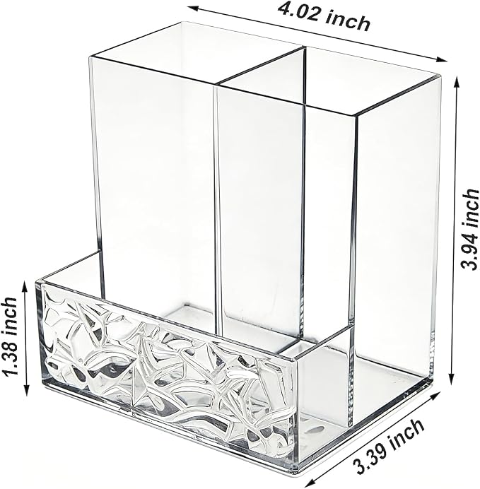 Clear PET Pen Holder, 3 Compartment Desk Organizer, Shatter-Resistant, Stronger Than Acrylic, for Office Home School Bathroom Makeup