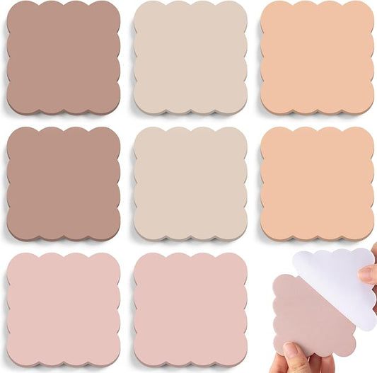 Eaasty 8 Pack Scalloped Sticky Notes Cute Adhesive Memo Pads Brown Colors Aesthetic Unlined Self Stick Note Pads 3" x 3" Pretty Wavy Sticky Notes Bulk 240 Sheets for School Office Supplies