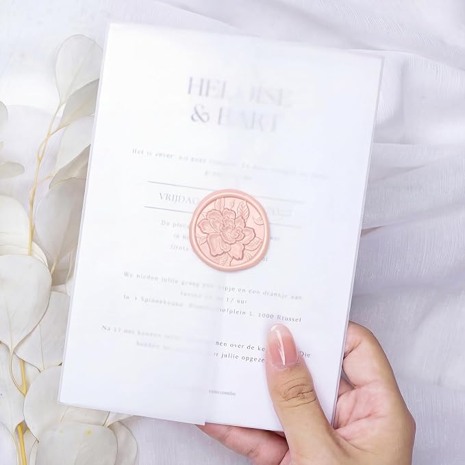 UNIQOOO Wax Seal Stickers - 3D Vintage Floral Wedding Invitation Envelope Botanical Seal Stickers, 50 Pcs Self- Adhesive Blush Pink Flower Stickers, Perfect for Invitation, Gift Wrapping, Party