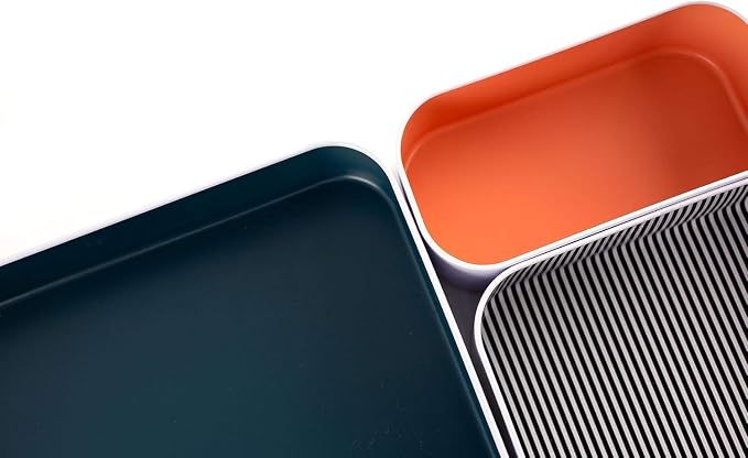 Three by Three Seattle Metal Drawer Organizer Tray Set, 6-Pc (Berry Mix) | Deep 2" food-safe colorful metal bins; soft non-scratch base; kitchen, vanity, bathroom & office drawer storage