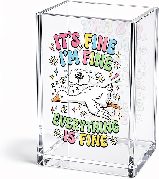 It's Fine I'm Fine Everything Funny Silly Goose Pencil Holder Cup | Goose Pen Holder Gifts for Women Men Coworkers HR Teacher Boss Friend, Goose Lover Gifts, Home Office Desk Decor Organizer