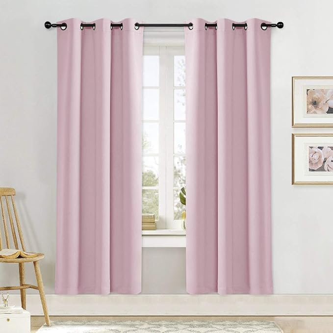 NICETOWN Room Darkening Curtain for Girl's Room Nursery Essential Thermal Insulated Solid Grommet Top Window Treatment Drape (Lavender Pink=Baby Pink, Sold Individually, 42 x 72 inch)