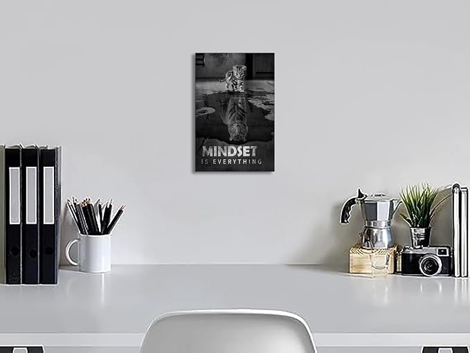 YIOZHAOFH Inspirational Canvas Prints Cat Tiger Wall Art Mindset Pictures Motivational Quotes Animal Poster for Office Decor Framed Ready to Hang 28x44inches