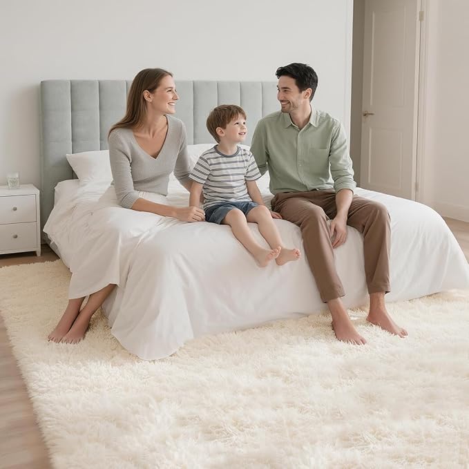Shag Cream Rug 6x9 Area Rugs for Bedroom Living Room - Non Slip Ultra Soft Large Fluffy Fuzzy Shag Plush Shaggy Furry Rug for Dorm Kids Room Nursery Playroom, Home Office Modern Carpet Decor