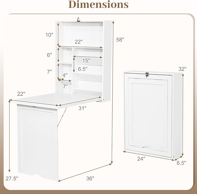Casart Multi-Function Computer Desk, Wall Mounted Fold Out Table, Convertible Desk Writing Desk for Home and Office