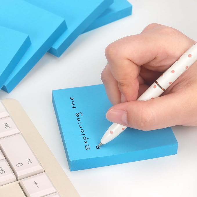Sticky Notes 3x3 Self-Stick Notes Pads with 6 Bright Colors, Easy to Post for Office, School, Home, 6 Pads/Pack, 100 Sheets/Pad (Blue)