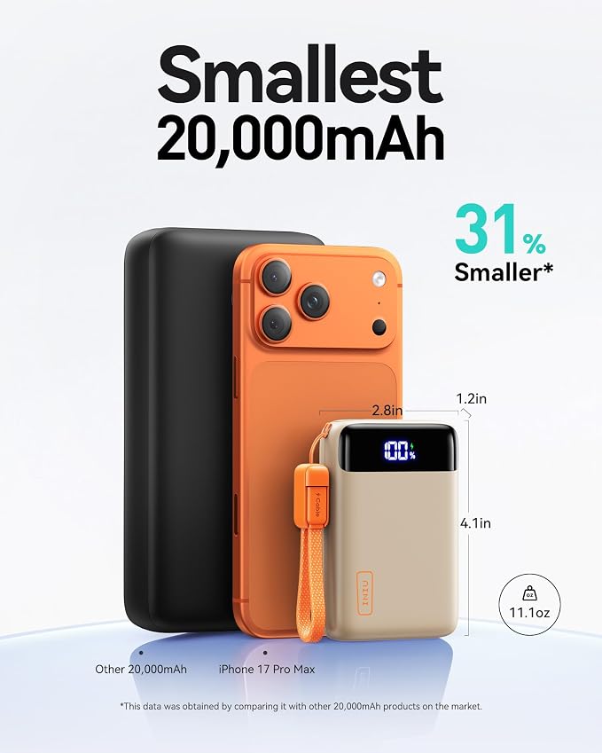 INIU Smallest 20000mAh Power Bank, 22.5W PD Fast Charging Portable Charger with USB-C Cable, Flight-Safe Battery Pack for Travel & Women Daily Commute & Gift, Mini Size for iPhone Samsung iPad, Beige