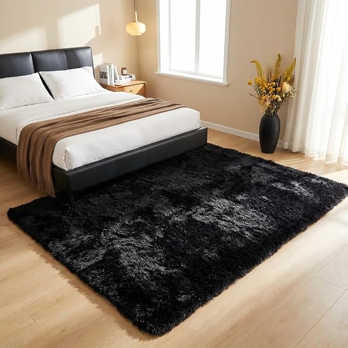 Black Rugs for Living Room, 4x6 Feet Large Fluffy Area Rugs for Bedroom, Soft Carpet Shag Kids Rug for Nursery, Bedside, Indoor, Dorm Decor