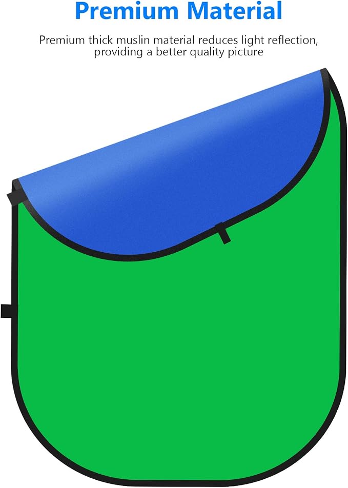 NEEWER Chromakey Backdrops, Double Sided Green Screen and Blue Screen, 2 in 1 Collapsible and Reversible Background for Photography, Gaming and Live Streaming, 5'×6.6'/1.5m×2m (Green/Blue)