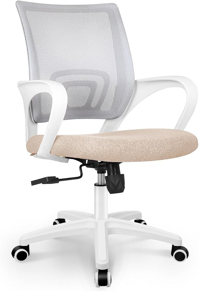 NEO CHAIR Office Desk Computer Chair Ergonomic Mesh Gaming Cushion Seat with Comfy Lumbar Mid Back Support Adjustable Height Swivel Rolling Wheels for Home Task (Beige)