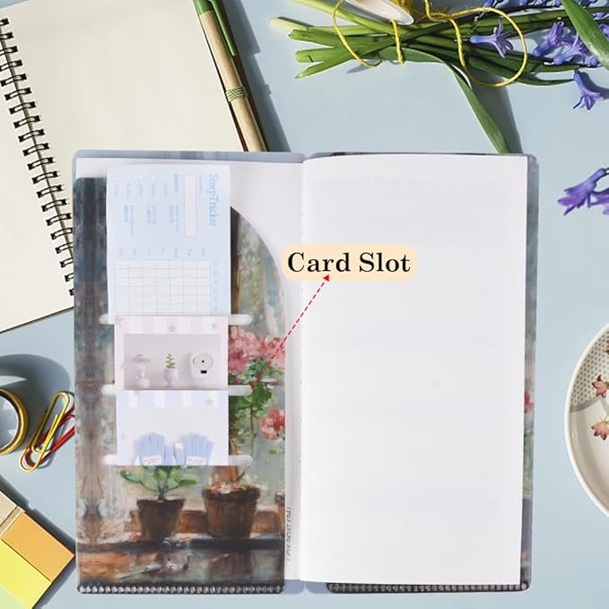 Travelers Notebook Inserts with PVC Sleeve,Daily Planner,Daily Appointment Book,Undated To Do List Notepad,30 Sheets,8.5" x 4.7",Pocket Notebook for Journals,Diaries,Planners,Flowerpot Plants