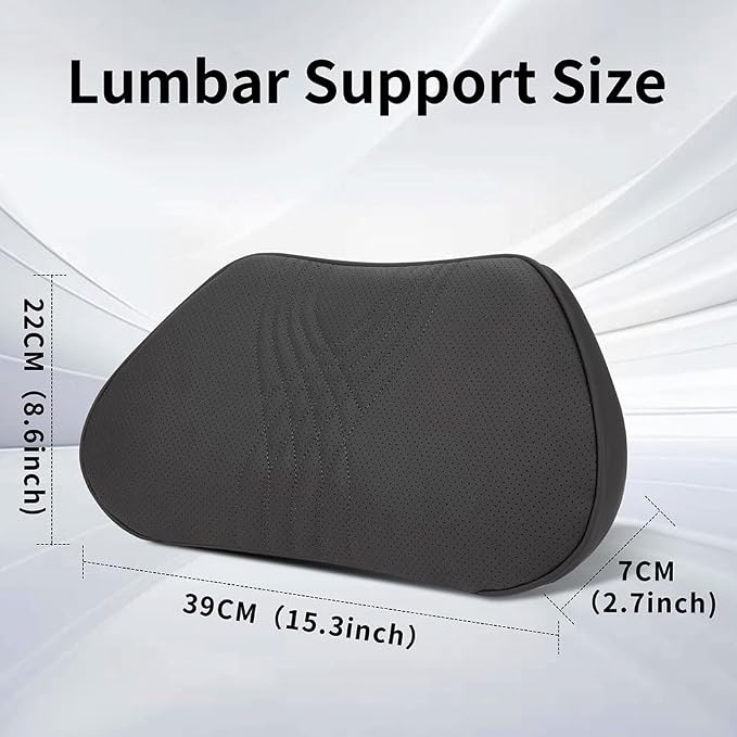 Lumbar Support Pillow for Car Seat, Office Chair, Black, 1PC | Leather Lumbar Pillow Memory Foam Lower Back Cushion for Back Pain Relief Improve Posture, Ergonomic Back Rest Gaming Chair