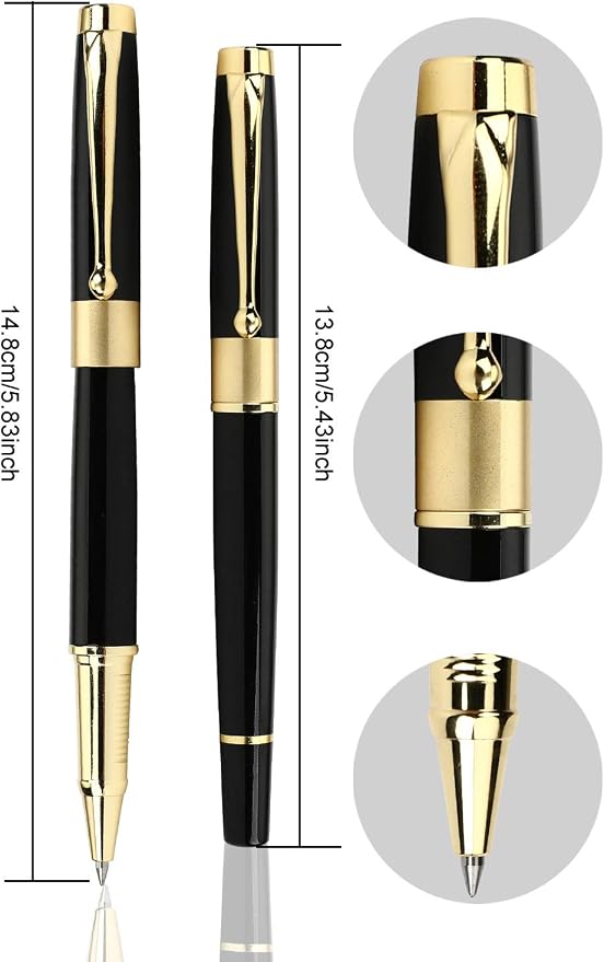 1314 Free Engraving pen Personalized custom pens Roller Ballpen, Ballpoint pen, Ball pen, Medium Refill Pen Black Ink, Custom Gifts for Men, Women, Classy Gift Box (Black Style 2)