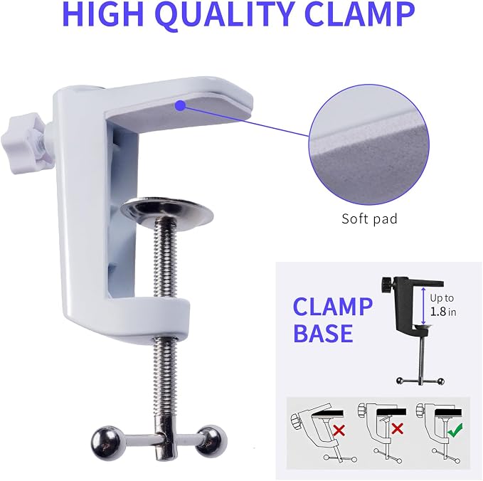 FEELWORLD AMS1 Microphone Boom Arm, Adjustable Mic Arm Stand with 3/8” to 5/8” Screw, Compatible with PM1 and other Mics for Podcast Straming Gaming Studio (White)