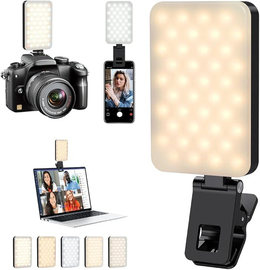 Selfie Light for iPhone,Portable Phone Clip on Light,Rechargeable LED Ring Light for Phone,Video Recording,Camera,Laptop,TikTok,Tablet,Vlog,Computer,5 Lighting Modes,80 LED High Power