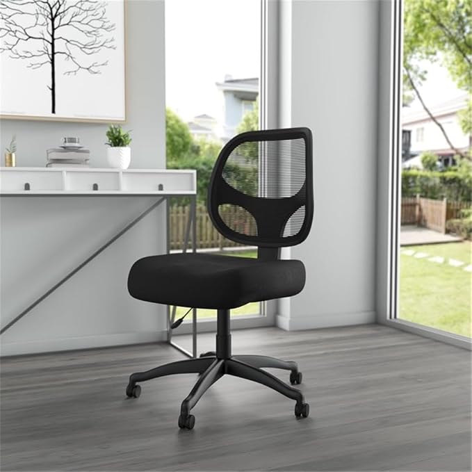 Scranton & Co Commercial Grade Mesh Task Chair, Black Linear Mesh Back, Lumbar Support, Adjustable Seat Height, 19" W x 25.5" D x 35-40" H, Heavy-Duty Home Office Chair with Nylon Base