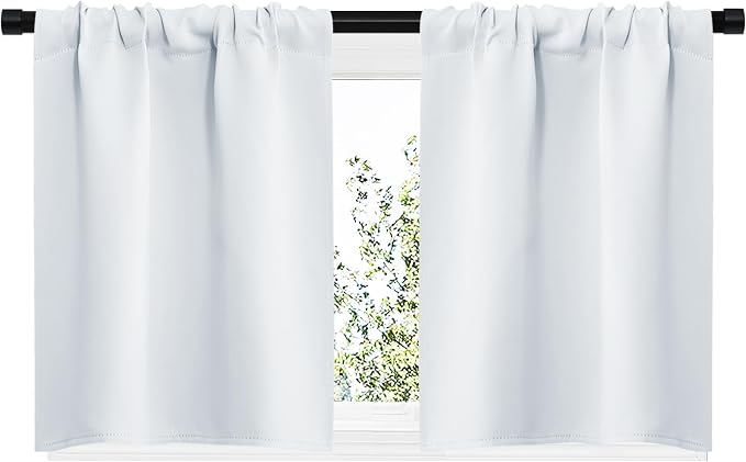 NICETOWN Greyish White Window Curtain Panels - Thermal Insulated Rod Pocket Room Darkening Curtain Sets for Bedroom (Platinum - Greyish White, 2 Panels, 29 by 20)