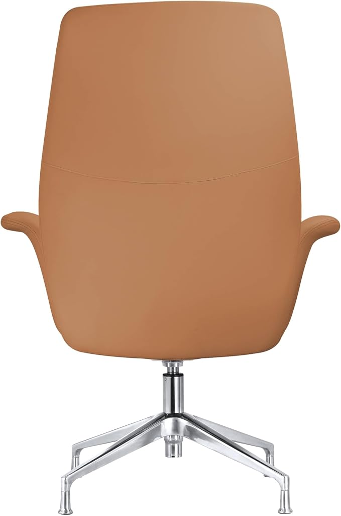 LeisureMod Mid-Century Modern Swivel Office Chair, Adjustable Height with Faux Leather Seat and Aluminum Frame, Acorn Brown