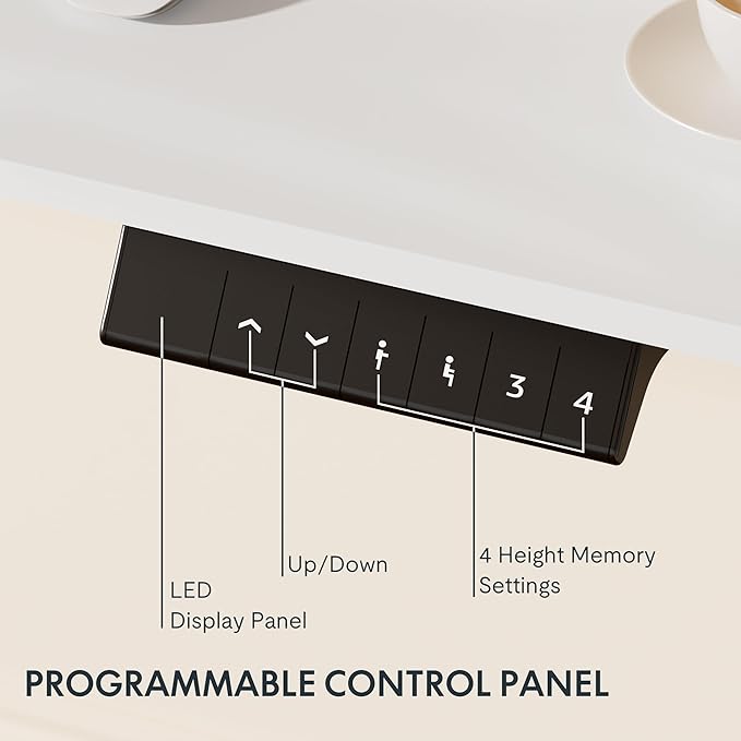 FLEXISPOT EN2 Standing Desk Frame with Clamp Power Strip and Cable Management Tray, Electric Sit Stand Desk Base with Memory Controller for Home and Office (White Frame Only)