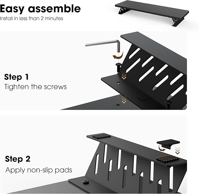 Fenge Monitor Stand Riser, 31.5 Inch Desk Top Shelf for 2 Monitors, Computer Stands for Desk, Wood & Steel Desktop Riser for Laptop, PC, Printer