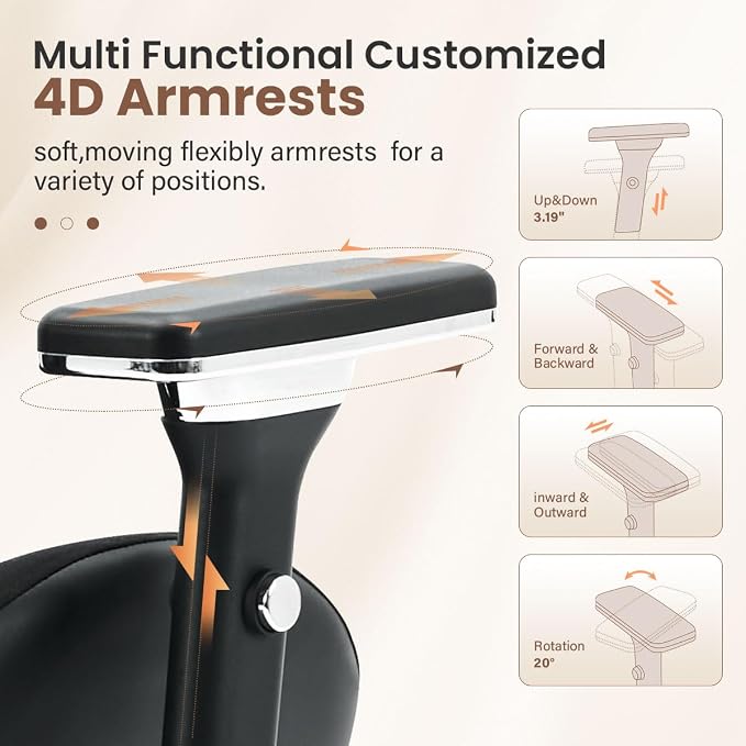 700lbs Big and Tall Office Chair for Heavy People Ergonomic Mesh Desk Chair with Wide Thick Seat Cushion,Adjustable Lumbar Support and 4D Armrests for Aitting All Day