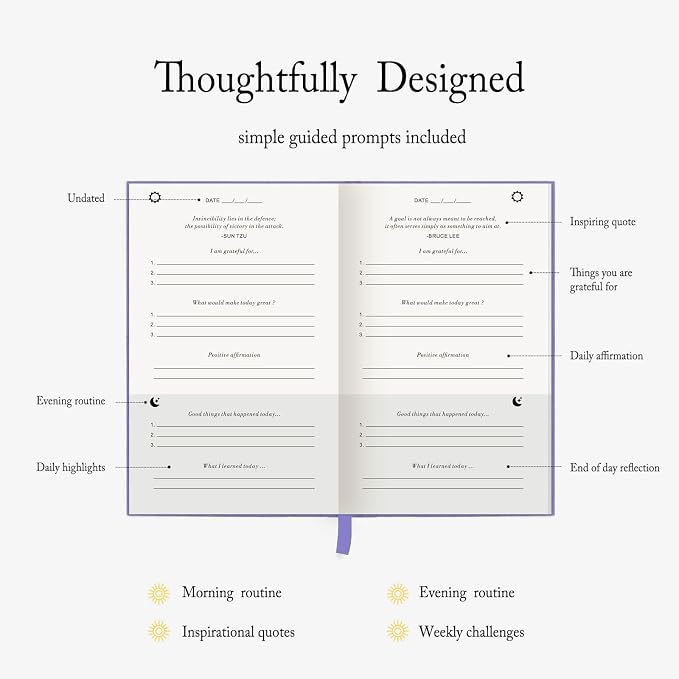 The Gratitude Journal - for More Mindfulness, Happiness, Positive Vibes, Affirmations, Productivity, and Self Reflection -Undated Daily Journal