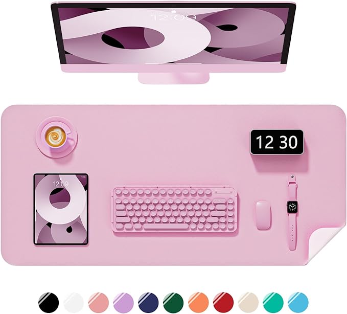 Desk Pad, 35.5" x 17" PU Leather Non-Slip Desk Mat Large Mouse Pad for Desktop, Waterproof Laptop Computer Writing Mat for Office, Home, Work, Gaming, Pink