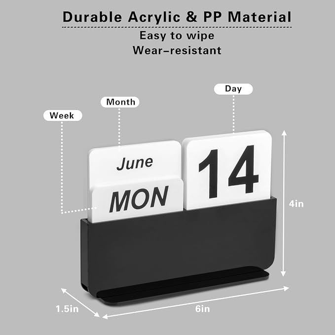 Acrylic Perpetual Calendar, Desktop Calendar 2025-2030 with Decorative Flip Block Perpetual Month, Date and Day Boards for Office Desktop Home Decro Ornaments