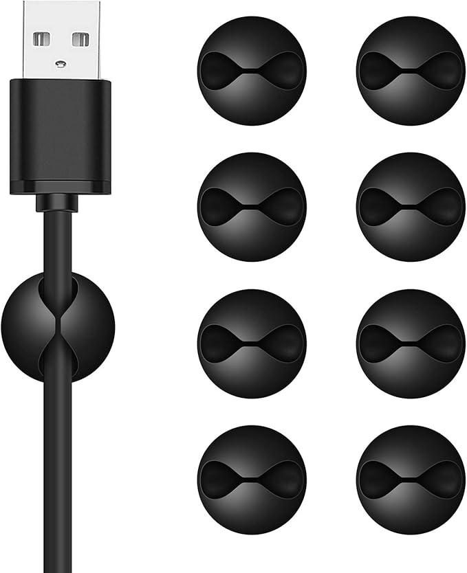 8 Pack Adhesive Cable Clips Cord Organizer for Desk, Black | Self-Adhesive, Cord Organizer Management for Desk, Suitable for Computer, Charging, Electrical and Mouse Wires, Easy to Use
