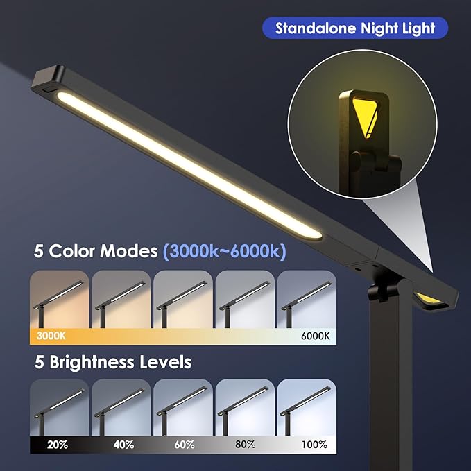 Power Strip with LED Desk Lamp: 2 Outlets 1 USB-A Ports 1 Type-C Ports 5 Modes & Color. Touch Small Desk Lamp for Home Office Bedroom Bedside, Study Reading Light, Dorm Room Essentials