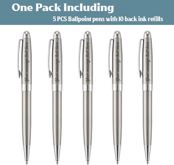 Ancolo Personalized Executive Business Pens - Medium Point Black Ink with 10 Extra Refills Custom with Your Name or Message, Gift for Students/Teacher/Manager/Lawyer/Professor 5PCS/Pack