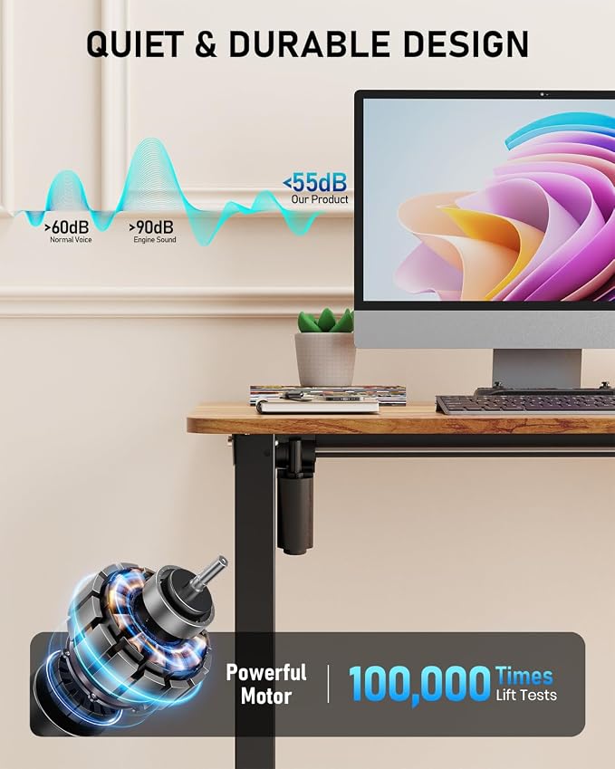 32" Small Rolling Electric Standing Desk Adjustable Height for Home Office | Mobile Sit Stand up Desk with Lockable Casters for Computer Workstation, Memory Preset, 2 Hooks, Black Frame/LightBrown Top