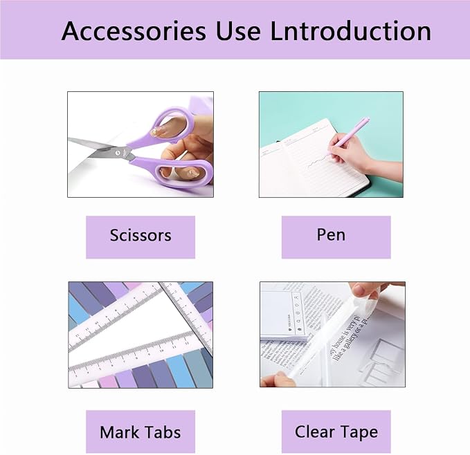 Office Supplies,Purple Desk Accessories,Office Supplies Set,Stapler and Tape Dispenser Set,Scissors,Staple Remover,Binder Clips,Staples,Ballpoint Pen,Index Tabs with Ruler,Clear Tape.9pcs for Office