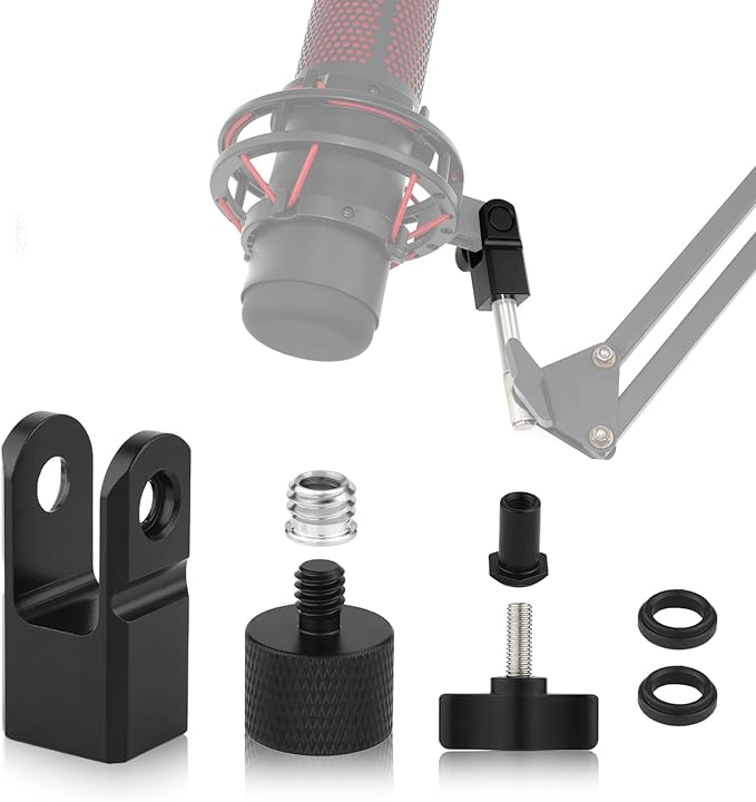 Microphone Mount Adapter for Hyperx Quadcast with 3/8" or 1/4" Screw Adapter, Works with HyperX QuadCast Microphone Stand & Boom Arm Durable Replacement Accessory for Mic (Black)