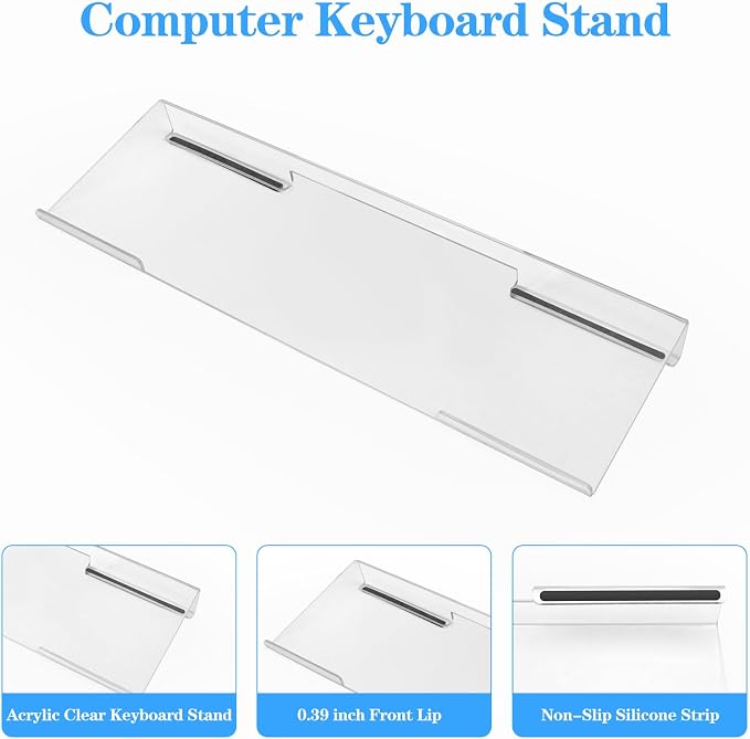 Computer Keyboard Stand with Gel Keyboard Wrist Rest, Tilted Acrylic Keyboard Holder - Ergonomic Wrist Rest Support Keyboard for Typing Pain Relief，Suitable for Office/Computer/Laptop/Gaming
